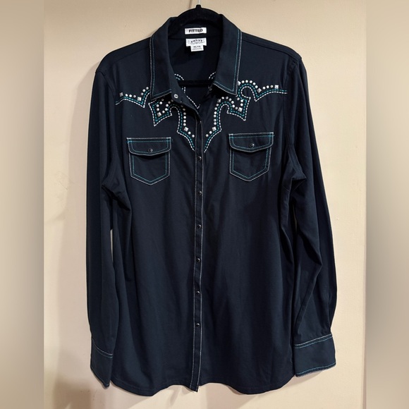 Ariat Tops - ARIAT Black Western Knit Shirt with Studded  & Embroidered Design XXL